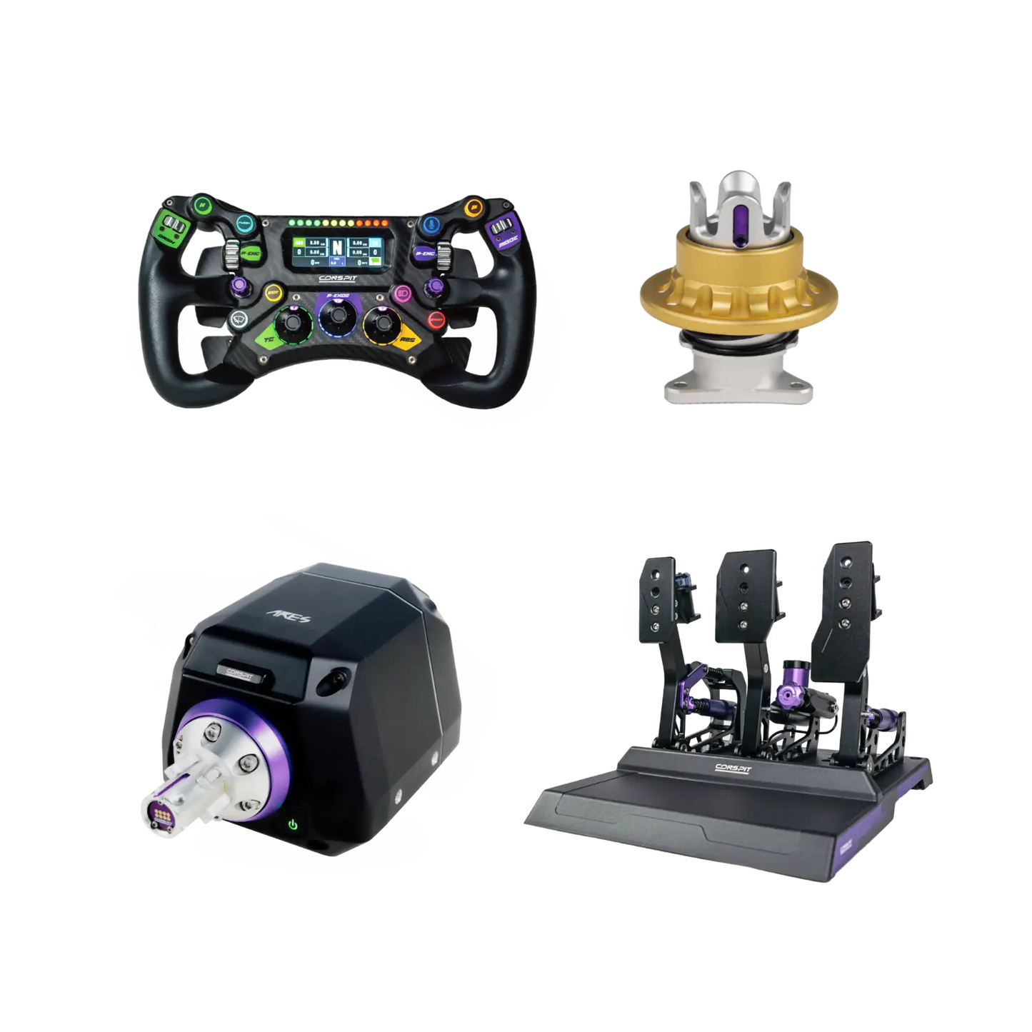 CONSPIT GT BUNDLE - 300 GT Steering Wheel + ARES Wheelbase + CPP LITE Pedals + CDP QR