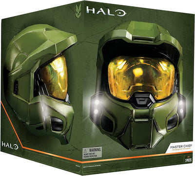 Halo Master Chief Deluxe Helmet with Stand - LED Lights on Each Side - Battle Damaged Paint - One Size Fits Most – No Sounds or SFX
