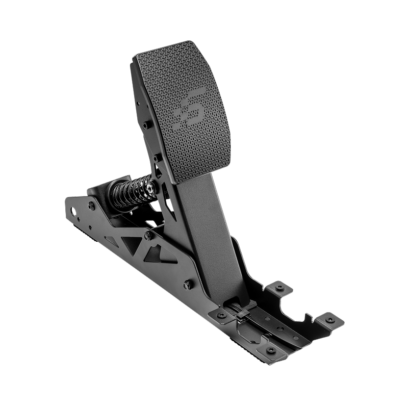 Black metal pedal mechanism on a white background