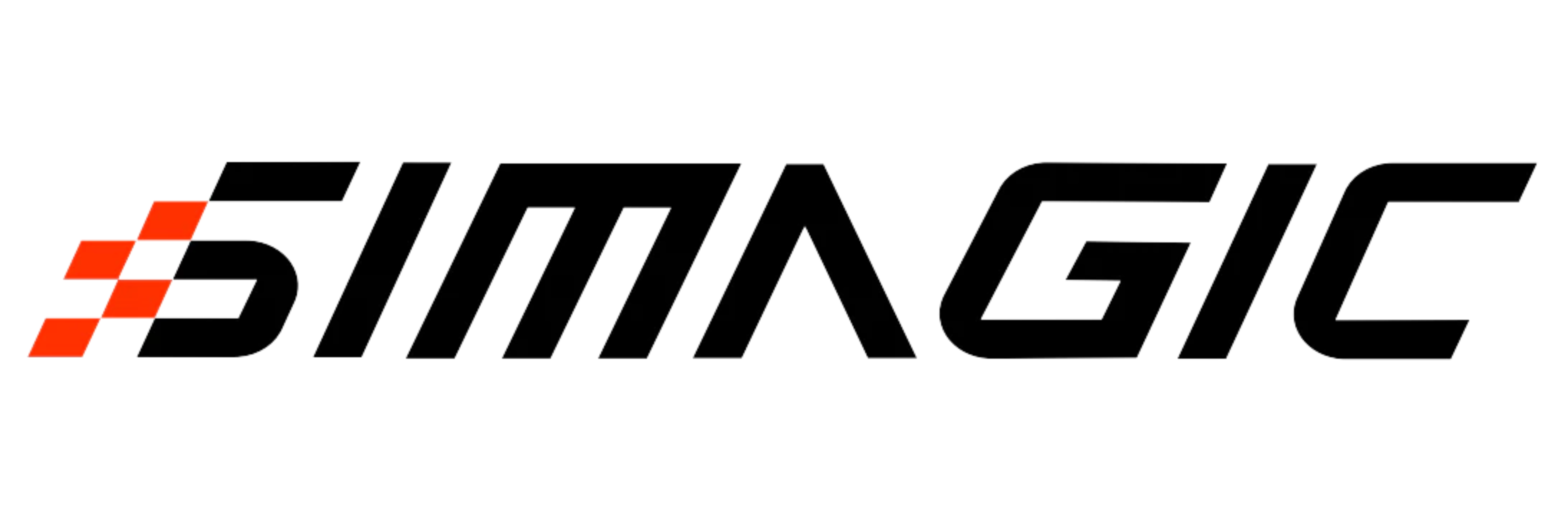 Simagic logo with a checkered flag design on a white background